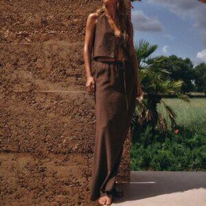 EUC ZARA LONG TEXTURED SKIRT and STRUCTURED VEST TOP SET